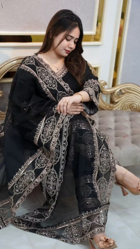 Sequence Embroidery Gharara Three Piece